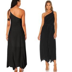 NEW Free People Bella Black One Shoulder Hanky Hem Cotton Maxi Dress Small Boho